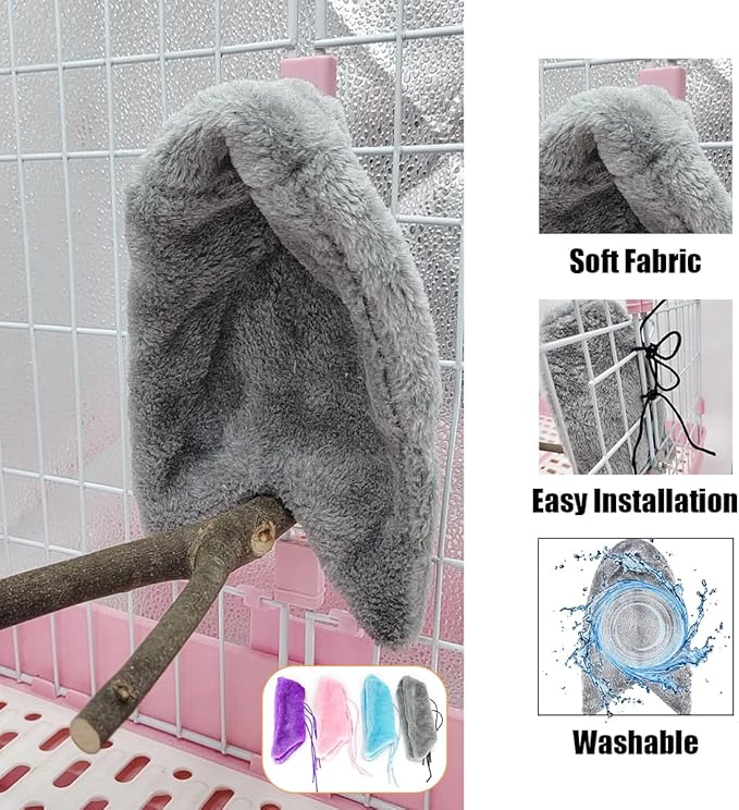 Suxgumoe Comfort Corner Fleece Bird Blanket, Bird Parrot Nest Hanging Toy, Warm Bird Nest for Cage, Hanging Hammock Toy for Parakeet Cockatiel Pigeon (Medium, Grey)