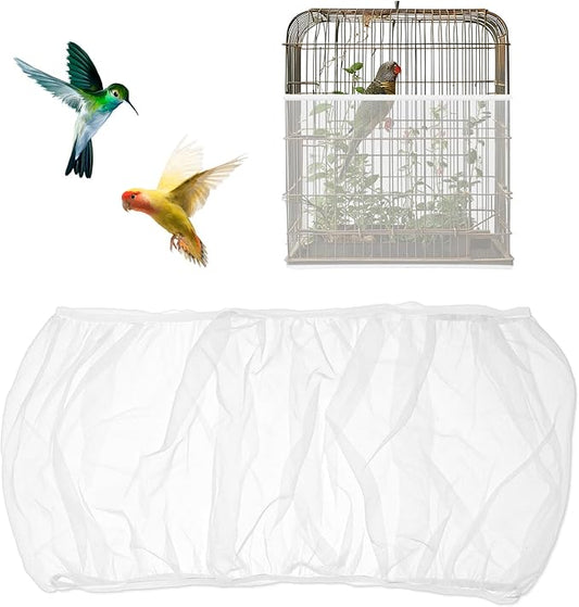 Trinkrittey Bird Cage Seed Catcher White Bird Cage Net Cover Adjustable Birds Cages Netting Seed Catcher Stretchy Birds Cages Guard for Parrot Enclosures