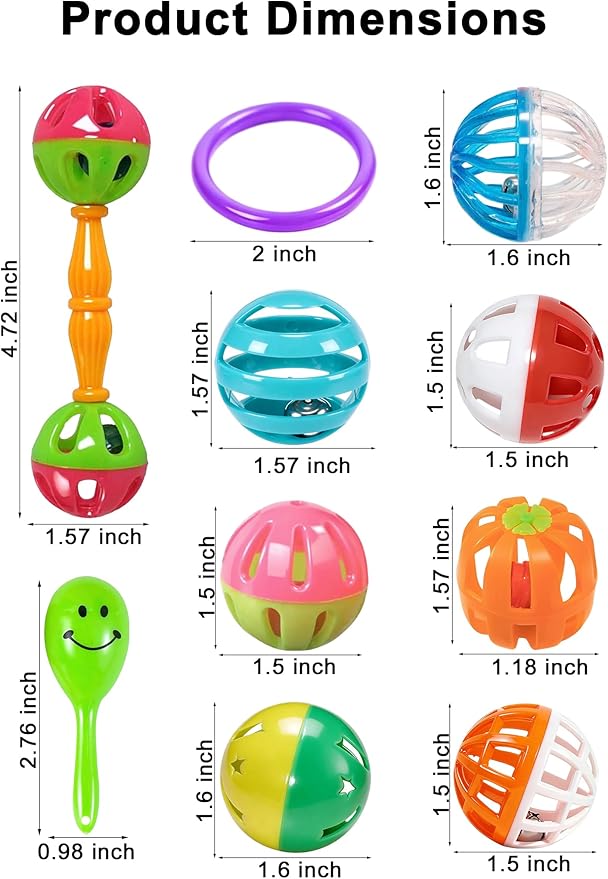 12 Pcs Bird Toys Colorful Chew Ball Toys with Bells for Small Medium Pet Birds Parakeets Cockatiels