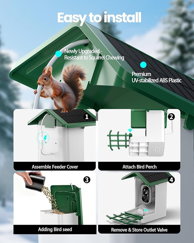 isYoung Smart Bird Feeder with Camera, 2.5K QHD, AI Identify 16000+ Birds,Dual Solar Panel, AI Auto-Capture & Motion Detection, IP65 Weatherproof,170° Field of View, Perfect Bird Watching Gift
