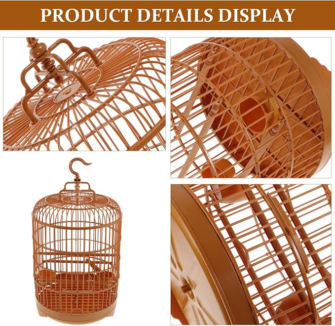 Toddmomy Round Plastic Bird Cage with Hanging Hook and Standing Pole for Parakeet Budgie Cockatiel Lovebird Small to Medium Birds 17.71X9.84X9.84In
