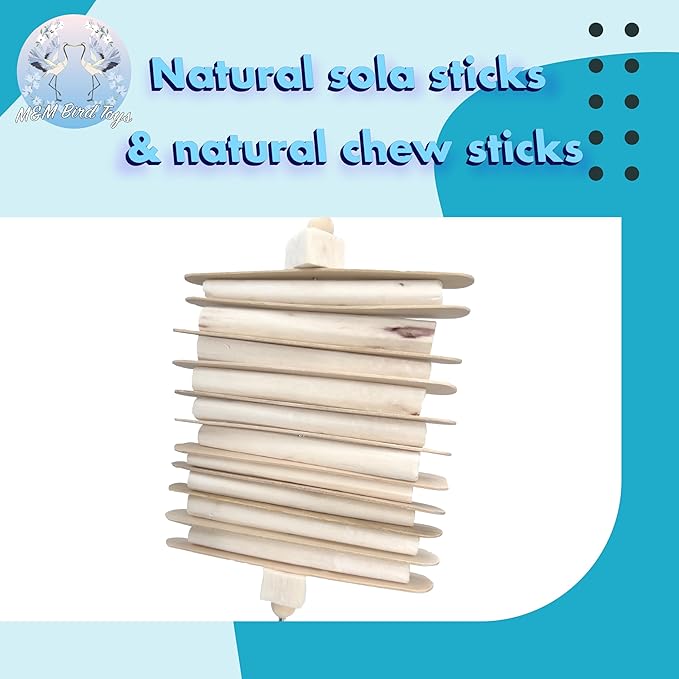 1116 Natural Sola Stick Stack - Handcrafted Hanging Bird cage Toy, Natural sola Wood Sticks, Natural Wooden Sticks, Parts can Turn Around Center, Chewing Fun for Small and Medium Size pet Birds