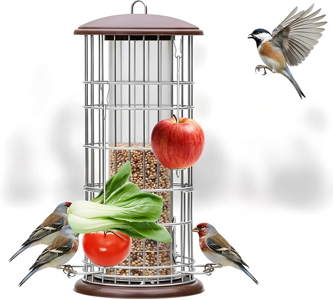 4PCS Bird Cage Food Holder, Stainless Steel Bird Feeder for Cage with Hook, 22cm/17cm Parrot Fruit Skewers, 2 Sizes Hanging Foraging Toy for Macaw Parakeet Parrot Budgie