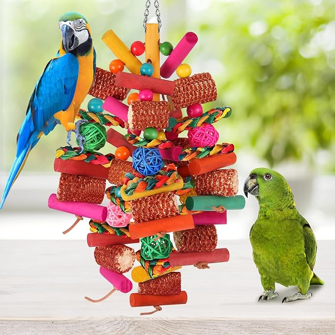 Kyouki Parrots Toys for Cockatiels, Budgies, Conures, Lovebirds, Quakers, Parrotlets, Caiques, Senegals, Meyer's & Other Small/Medium Birds - Natural Chewing & Foraging Toy with (Colored Corn Husk)