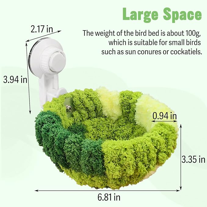 kathson kathon Window Bird Bed with Suction Cup, Winter Warm Bird Plush Nest Parrot Sleeping Bed for Budgie Lovebird Conure Quaker (Diameter 6.7in, Green)