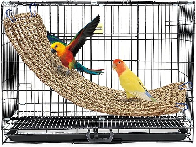 20.5 x 7.9 Inches Bird Seagrass Mat, Natural Seagrass Woven Bird Net Hammock Mat, Cage Accessories, Climbing Rope Ladder Chew Toys for Parrots Cockatoos Lovebird Cockatiel Budgie Hamster Parakeet