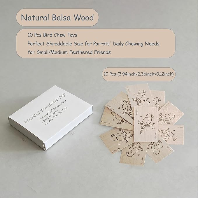 Bird Toys Chew Toys 100% Natural - 20 Pack Balsa Wood Chips, The Softest Wood in The World - Bird Cage Accessories for Small Medium Birds Parakeets Parrots Conures Cockatiels Finches Lovebirds