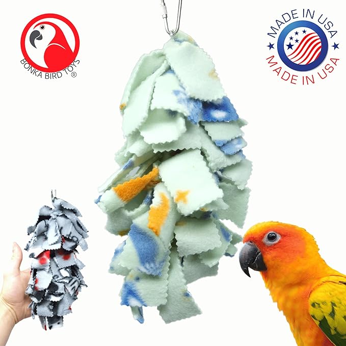 Bonka Bird Toys 1555 Medium Fluff - Colorful Fleece Hanging Toy for Birds, 9" x 3"