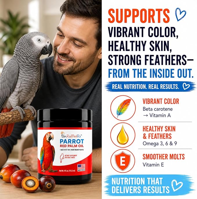 UnRuffledRx™ Red Palm Oil for Birds & Parrots - Provides Nutritional Support - Ethically Produced Organic Red Palm Oil to Support Feather & Skin Health