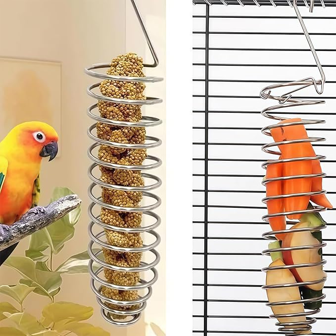 2 Pack Small Bird Millet Spray Holder & Snack Feeder - Hanging Parrot Treat Stand with Cuttlebone & Mineral Block for Beak Exercise, Metal Cage Accessories for Small Parrots & Parakeets Gifts