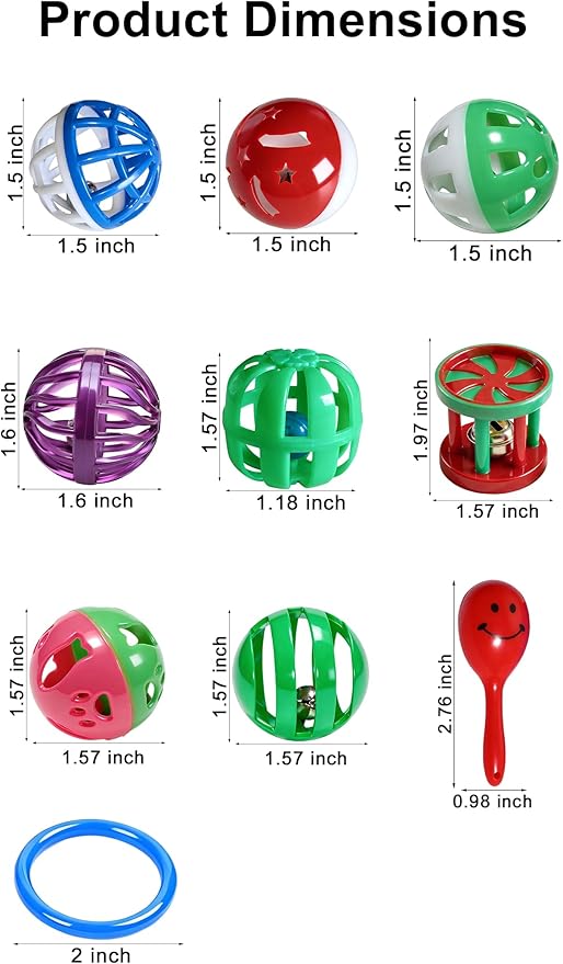 12 Pack Bird Toys, Interactive Bell Rattles and Bite Resistant Toys for Parrots, Parakeets and Small Birds