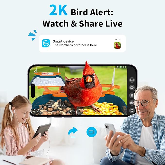 Bird Feeder with Camera & Bird Bath for Outdoors, 2K HD Dual-Lens Smart Feeder Solar Powered, AI Bird Identification, Instant Alerts, IP66 Weatherproof for Outside Bird Watching