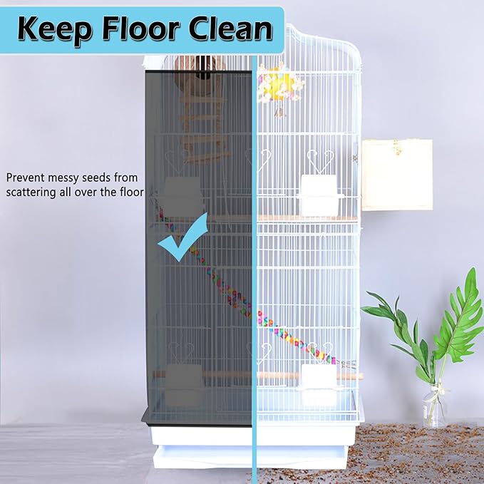 ASOCEA Large Bird Cage Seed Cather,Bird Cage Cover Adjustable Soft Airy Skirt Guard Birdcage Nylon Mesh Net for Parrot Parakeet Macaw African Round Square Cages Cover (78.5 * 27.6in-Black)