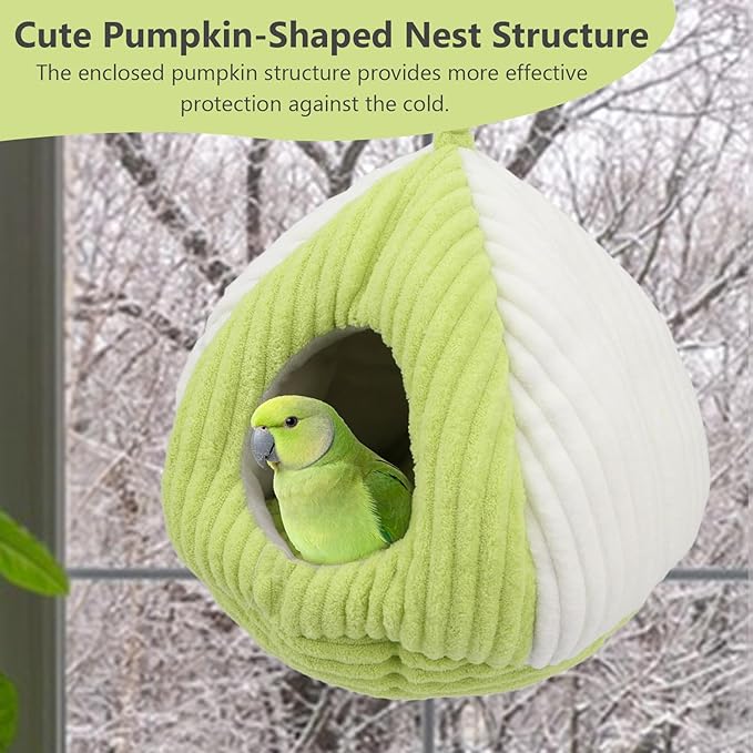 Hypeety Bird Nest Winter Warm Hammock Bed for Cage Bird Shed Hut Tent Cozy Hanging Nest House for Small Pet Parakeet Conure Cockatiel Budgies Lovebird Bird Cage Accessories (Green, M)