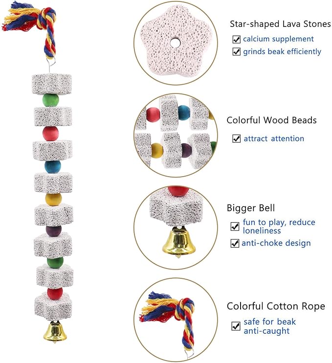2 Pack Large Chicken Chewing Toy, Chick Beak Grinding Calcium Stone with Bells, Cage Accessories for Bird Parrot Cockatiel Parakeet Budgies Rat Hamster Rabbit Bunny African Grey Guinea Pig Chinchilla