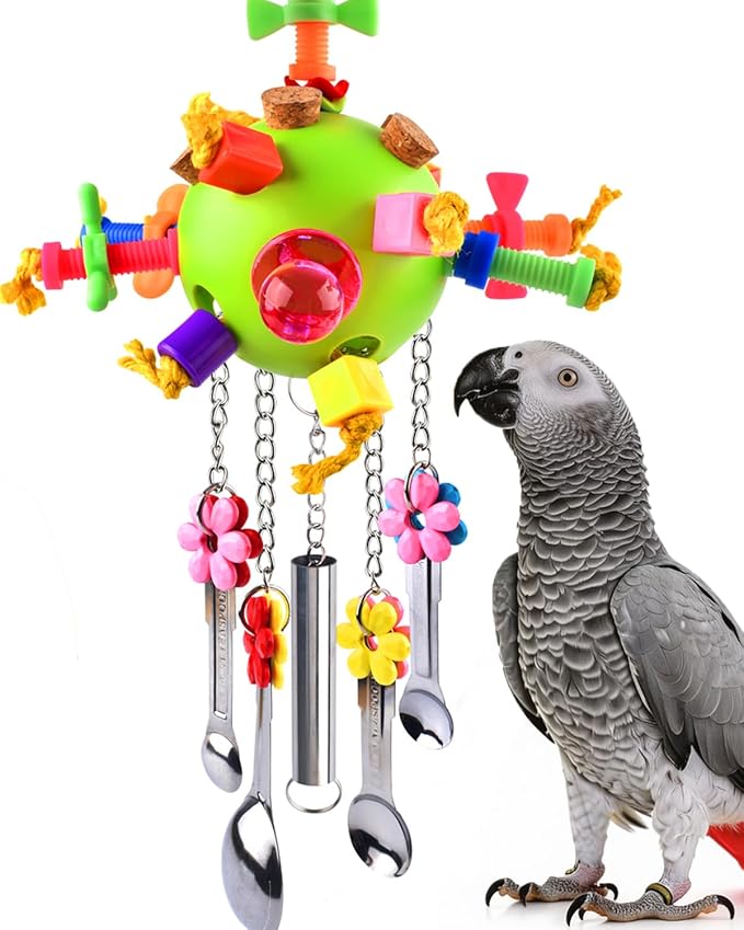 KATUMO Bird Toys, Parrot Pull Spoons Toys for Conure Cage Parakeet Cockatiel Quarker African Grey Mini Macaw Amazon Parrots Cockatoo Small to Medium Birds
