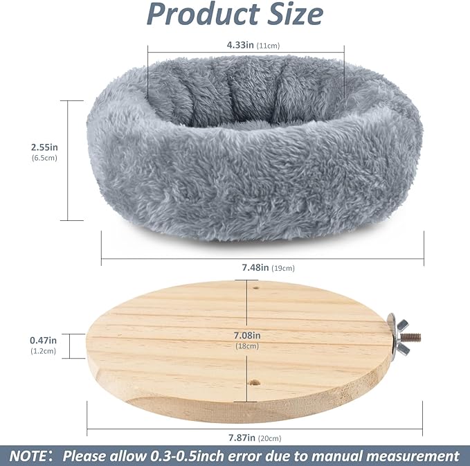 DBNESS Medium Bird Nest for Cage, Removable Plush Parrot Hammock Warm Resting Perch Platform for Budgies Cockatiel Conure Parakeet Hamster Washable Breeding Sleeping Lay Eggs Nesting (Grey, M)