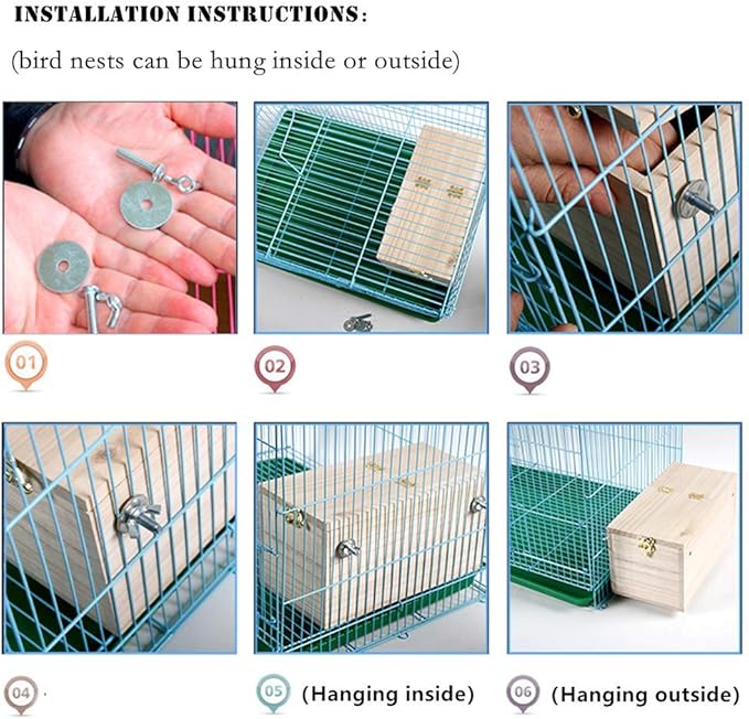 Pine Wood Parakeet Nest Box Bird House Budgie Breeding Mating Box for Lovebirds Cockatiel Parrotlets (L)