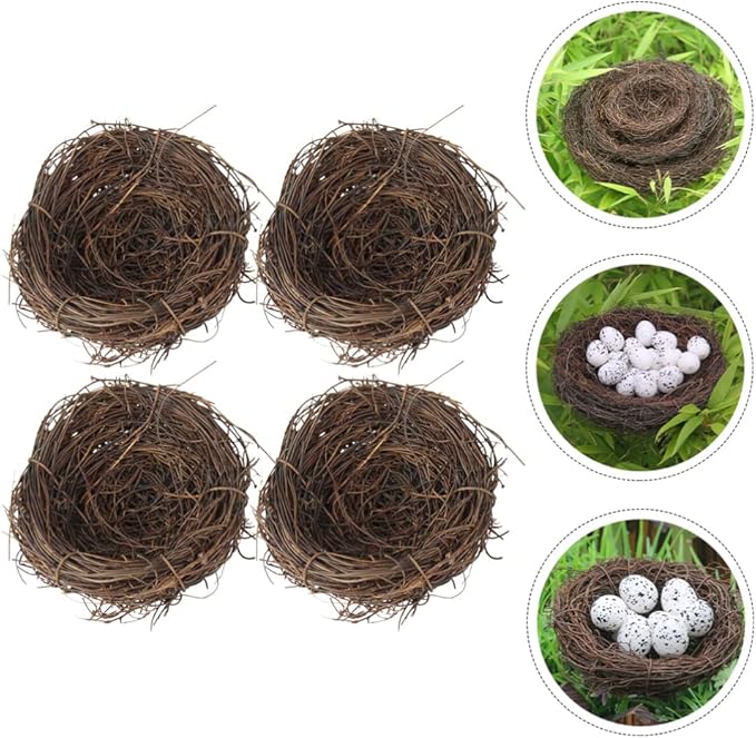 Ipetboom Artificial Bird Nest, 4pcs Imitated Bird Nest Birds Egg Nest Rattan Bird Nest Simulation Twig Bird Nest