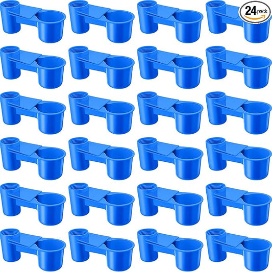 LemonRoad 24 Pcs Bird Drinker Feeder Cups Plastic Water Bottle Cup for Cage Ideal for Pigeon Bottle Chicken Quail Poultry Waterer Accessories(Blue)