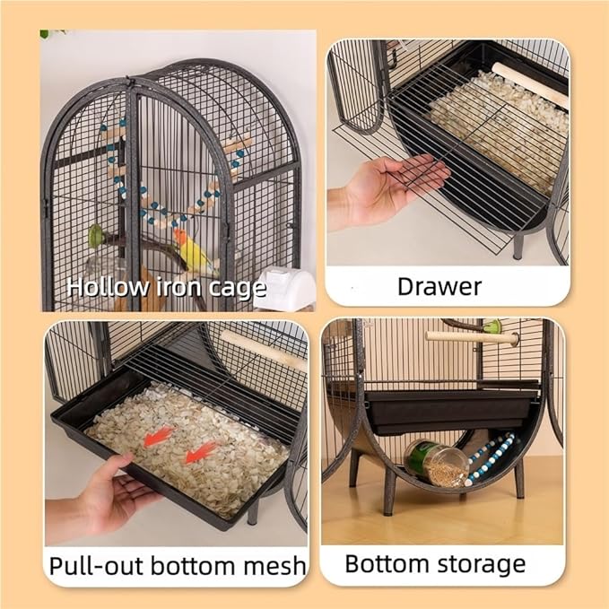 39.4-Inch Large Metal Bird Cage, Luxury Birdcage with Double Doors & Accessories, Freestanding Parrot Cage for Lovebirds, Cockatiels, Grey Parrots(Black)