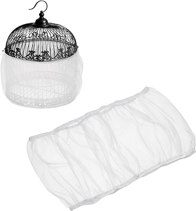 Bird Cage Seed Catcher, Bird Cage Net Cover Seeds Guard, Universal Birdcage Accessories, White, Circumference 45.7"-59.1", Height 9.8" for Parrot Cockatiel Enclosures