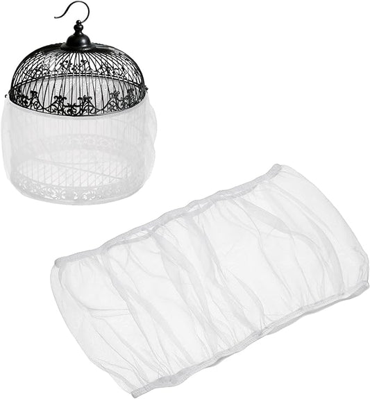 Bird Cage Seed Catcher, Bird Cage Net Cover Seeds Guard, Universal Birdcage Accessories, White, Circumference 45.7"-59.1", Height 9.8" for Parrot Cockatiel Enclosures