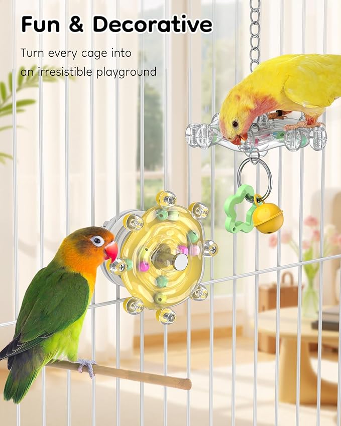 Pawfly 2 Pcs Bird Toys for Parakeets, Colorful Spinning Wheel Chew Toys, Interactive Spinner Rattle Parrot Toys, Cockatiel Toys, Parakeet Toys, Bird Cage Accessories for Entertainment Chewing Exercise