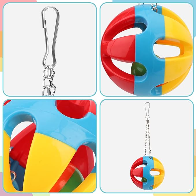 Hypeety Parrot Colorful Ball Toys with Bell Cage Hanging Chewing String for Parakeet Conure Cockatiel Small Medium Birds (B)