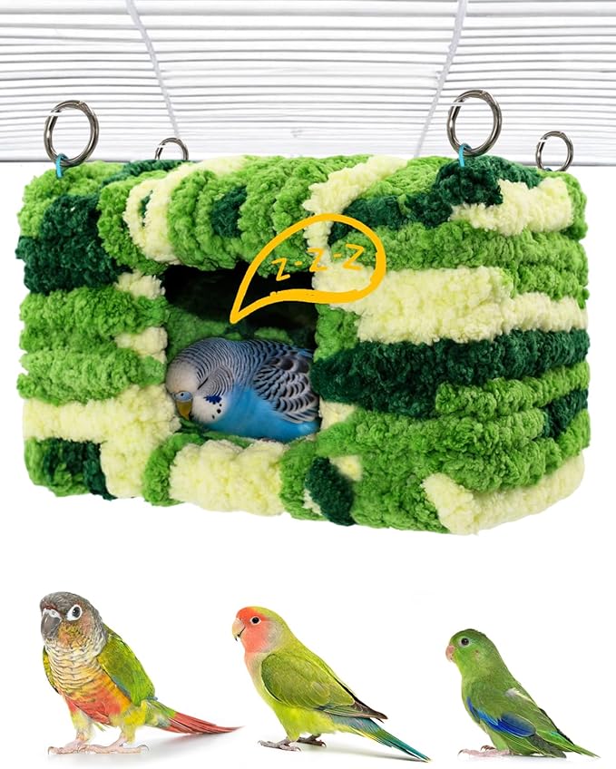 Collapse-Proof Soft Warm Bird Bed for Cage with Sturdy Frame for Green Cheeked Conure, Private Small Birds Sleeping Cave Hut for Budgies Lovebirds Parakeets, Bird Hammock House for Parrots