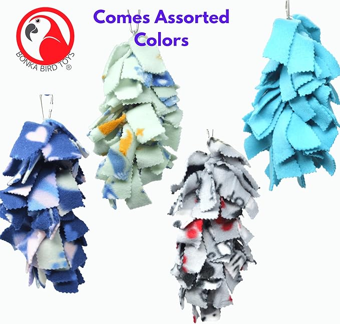 Bonka Bird Toys 1555 Medium Fluff - Colorful Fleece Hanging Toy for Birds, 9" x 3"