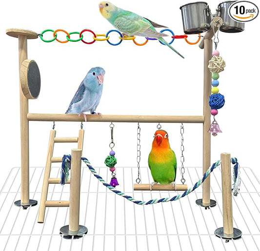 Hamiledyi Small Bird Playground Natural Wood for Top of Cage Bird Perch Stand for Parrots Play Gym Toys for Small Birds Parrot Cockatiel Love Birds Budgie(Style A)
