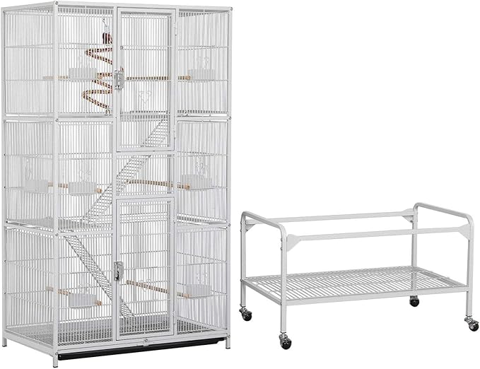 Topeakmart Extra Large Rolling Metal Small Animal Cage for Sugar Gliders Rats & Squirrels, Mobile Large Cage with Detachable Stand, White