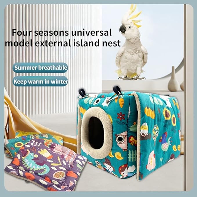 Large Winter Warm Bird Nest House, Bird Bed for Cage, Parrot Nest Snuggle Shed Hut for Four Seasons, Easy to Install for Quaker Lovebirds (Purple,Large)