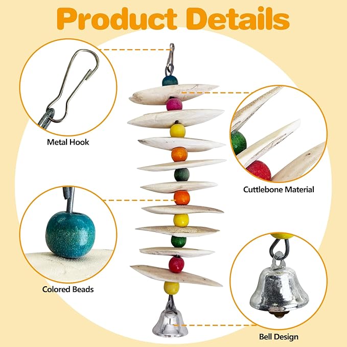 PINVNBY 2 Pack Natural Bird Toys with Cuttlebone Calcium Parakeet Chewing Toy Hanging Bird Beak Grinding Stone Cage Accessories for Parrot Budgie Lovebird Cockatiel (Large)