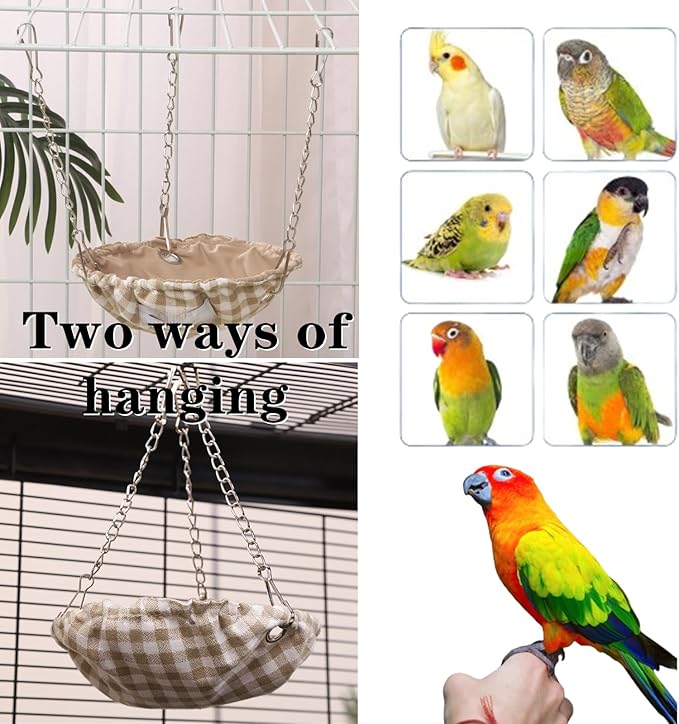 VrotQyn1 Pcs Khaki Waterproof Bird Hammock Bed for Cage, Sturdy Non-Collapsible Bottom Hanging Swing Nest, Small Parrot Sleeping Hut for Conures, Budgies, Parakeets, Canaries & Finches