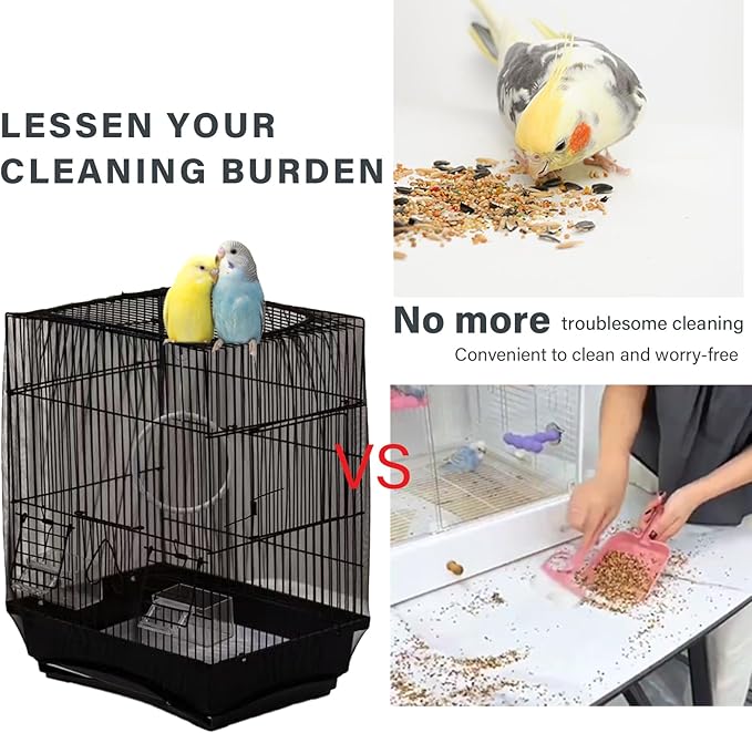 Bird Cage Cover, Parakeet Cage Acessories Adjustable Seed Catcher Birdcage Seed Catcher Birds Cage Netting Bird Cage Mesh Cover for Bird Cages (Black)