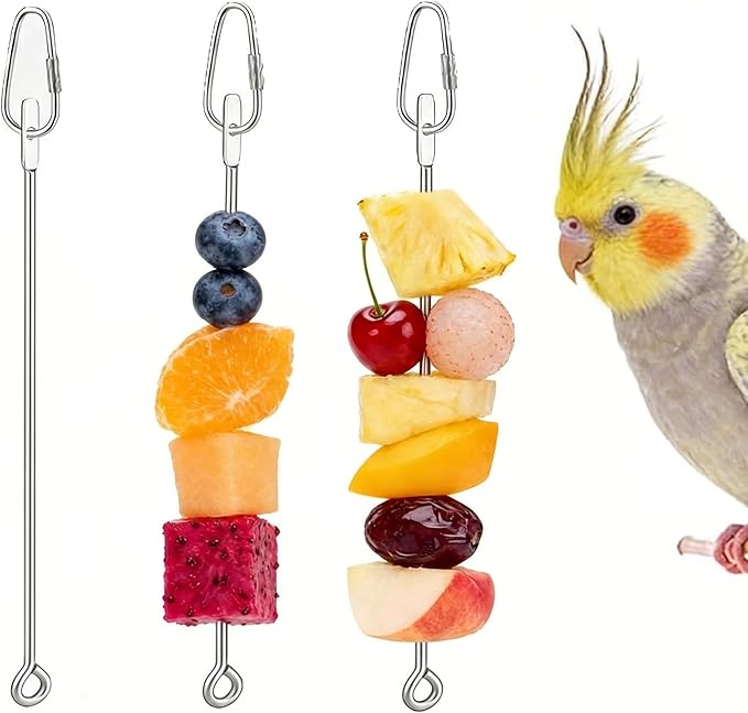 Bird Cage Food Holder Parrot Fruit Vegetable Skewer Hanging Stainless Steel Feeder for Parakeet Cage Accessories Premium Bird Cage Accessories for Cockatiel Conure Practical Present