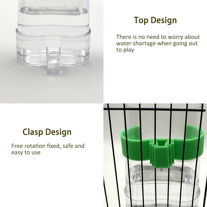 Automatic No Mess Bird Feeder Water Dispenser Set, Acrylic Transparent Parakeet Cage Accessories Bird Feeder and Waterers in Cage for Small and Medium Cockatiels, Finches, Lovebirds