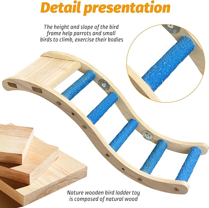 Nature Wooden Bird Ladder Pet Parrots Climb Bridge Exercise Stands for Parakeet Climbing Chewing Bridge Bird Cage Accessories for Cockatiel Parakeet Lovebirds Budgie (Blue)