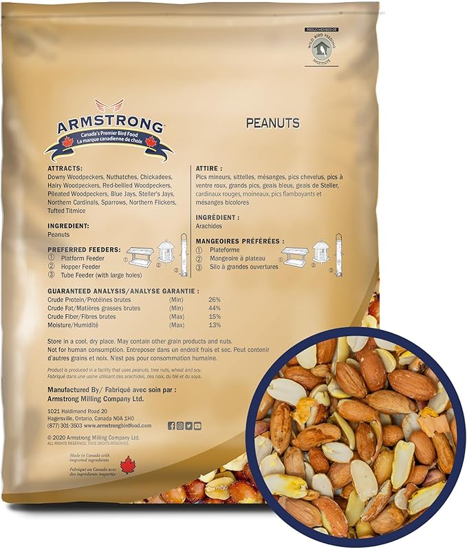 Armstrong Wild Bird Food Shelled Peanut Halves Bird Seed, 8 Pounds - for Downy Woodpeckers, Red-Breasted Nuthatches and Black-Capped Chickadees for Outside Feeders