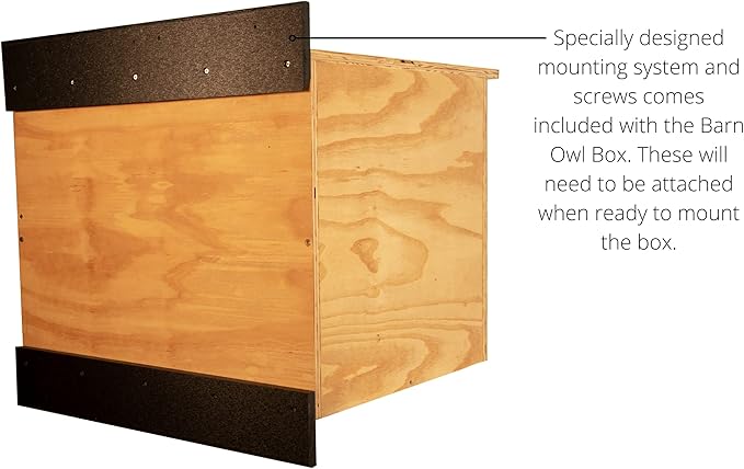 JCS Wildlife Barn Owl Nesting Box Large Owl House Crafted in USA - Exterior Grade Treated Plywood - Mounting Hardware and Pine Shavings Included - Dedicated Clean Out Door for Easy Cleaning