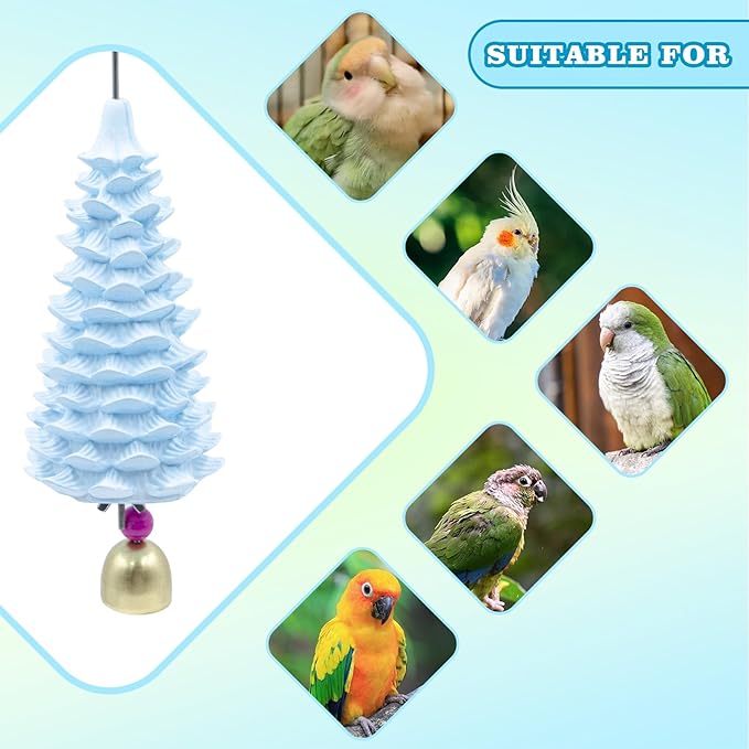 Bird Beak Grinding Stone - Tree Shaped Natural Mineral Parrot Chew Toy with Bell - Hanging Cage Accessories for Parakeets, Cockatiels, Budgies, Lovebirds & Small to Medium Birds