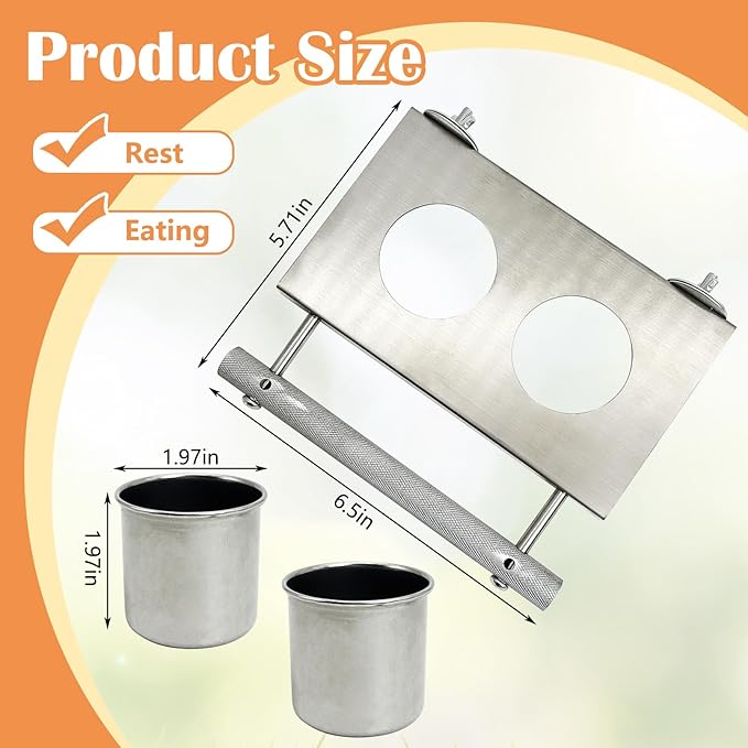 Stainless Steel Bird Feeder Hanging Parrot Feeder Bowl with Perch Stand Removable Food and Water Cups Bird Cage Accessories for Parakeet Cockatiel Budgie Conure