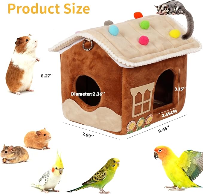 Bird Bed for Cage & Parakeet Nest - Winter Warm Plush Cotton Hanging Hammock, Dual Use Hideaway for Cockatiels, Budgies(Beige)
