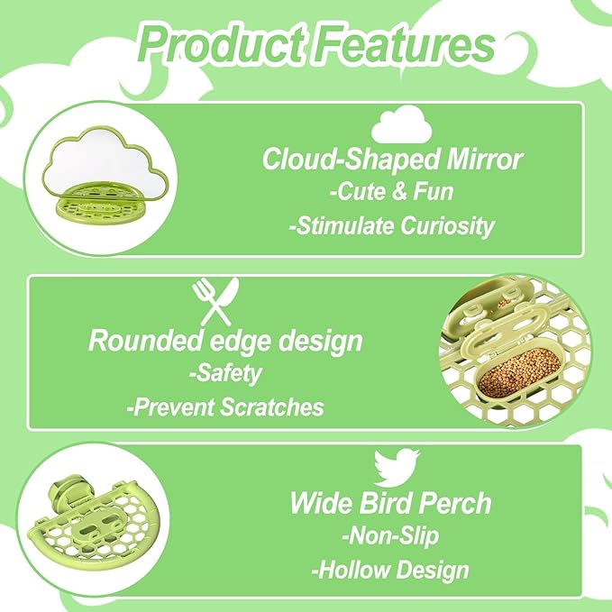 Bird Mirror with Perch,Interactive Birds Toys Slow Feeder for Alleviate Boredom,Parrot Mirror Bird Cage Accessories for Parakeet,Cockatiel, Conure, Lovebird, Finch, Canary,Budgie