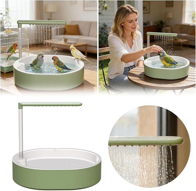 Parrot Shower, Automatic Parakeet Bird Bath for Cage Indoor,Parrot Bird Shower Budgie Bath Guard, Pet Accessory, Automatic Circulating Water Bathtub for Pet, Lovebird, Finches, Conure (Green)