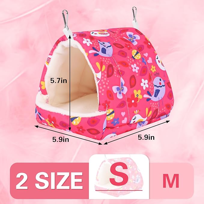 Bird Bed for Cage Warm Winter Nest Hammock with Hanging Hook Cage Accessories for Small Birds Parakeets Cockatiels Love Birds Cockatiels Conures Hamster (Red, S)