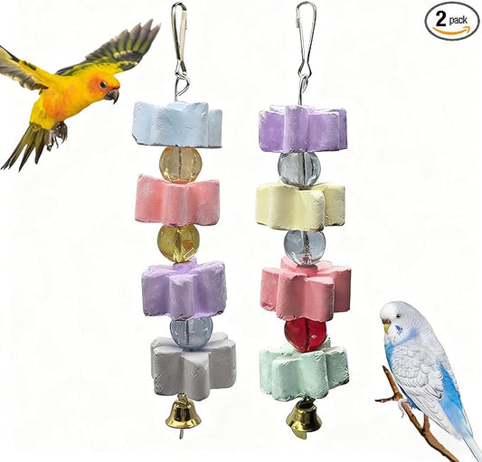 Hamiledyi 2Pieces Parrot Beak Trimmer Calcium Stone Chinchilla Grinding Teeth Lava Block Bird Beak Trim Pumice Toy Mineral Rock Chewing Toys with Bell for Conure Budgies Parakeet Hamster Rabbit