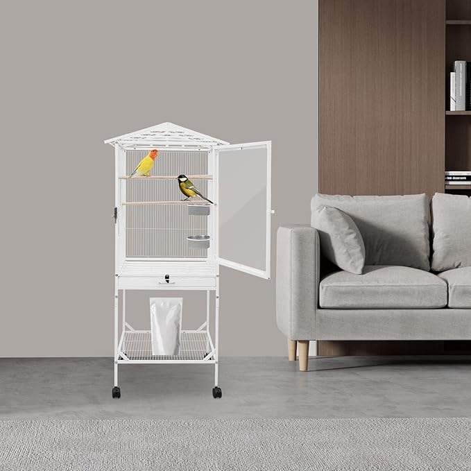 Xuthusman 53.5 Inch Bird Cage with Wheels,Rolling Bird Cage for Parrots with Open Top, Pull-Out Tray Storage Shelf Heavy-Duty Pet Bird House for Cockatiel Parakeet Finch Lovebird